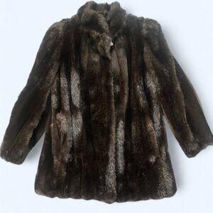 Vintage 1960 Mariel Custom Brown Genuine 100% Mink Fur Satin Lined Coat Size M